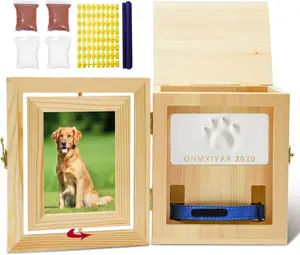 8.9"H New Pet Urns for Dogs or Cat Ashes Keepsake Xlarge Wooden Pet Memory Box with Pet Paw Print Kit, Collar Display and Rotating Photo Frame Holds 4 X 6 Inch Picture - Loss Pet Memorial Gift