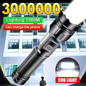 1 powerful tactical rechargeable LED flashlight, 7-mode high brightness flashlight, COB work light, handheld flashlight, suitable for emergency situations, hiking, camping, camping equipment