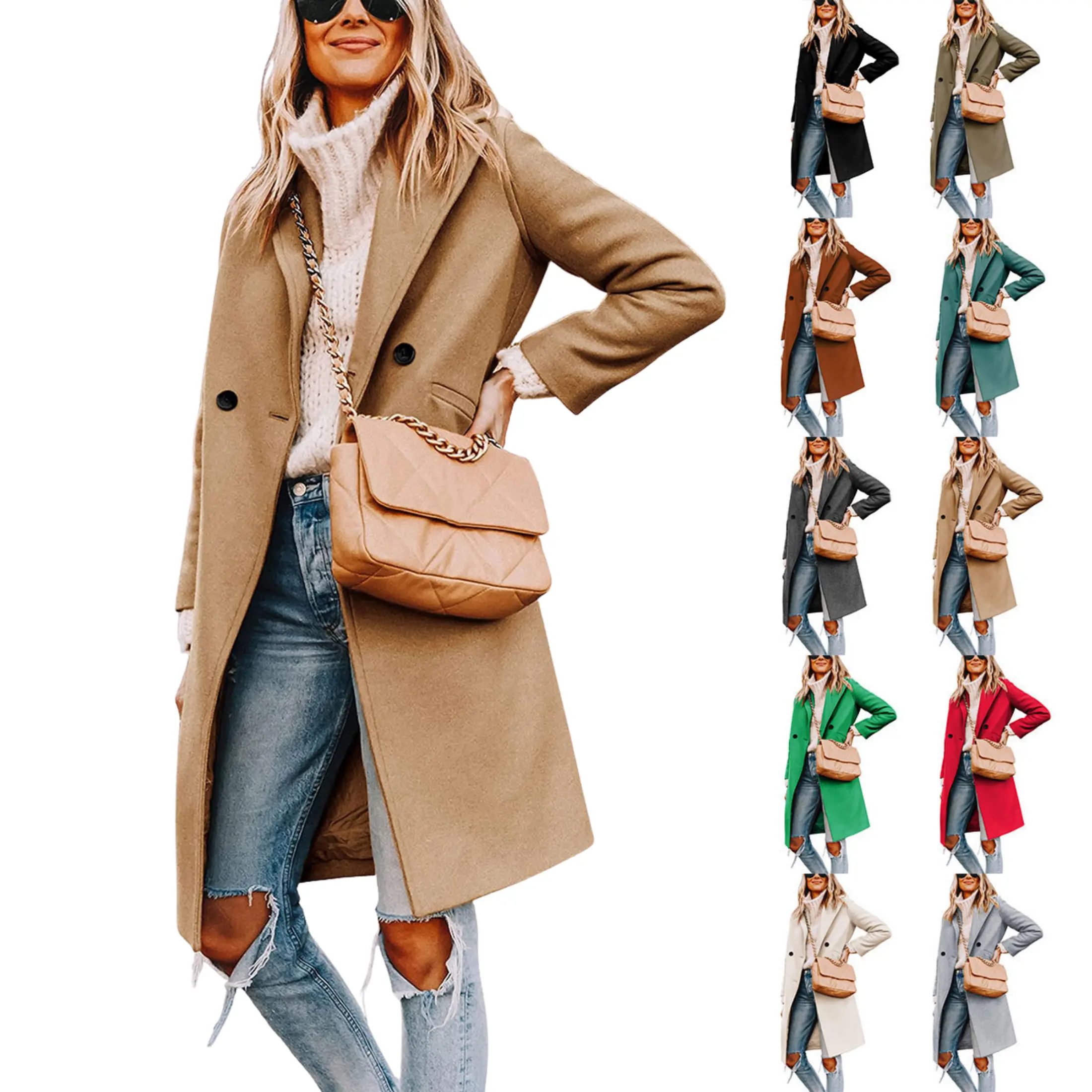 Mibbory Wool Pea Coat For Women Single-Breasted Peac Women's Winter Wool Pea Coatoat Womenswear 2026 Fashion Fall Winte Casual Notch Lapel Jacket