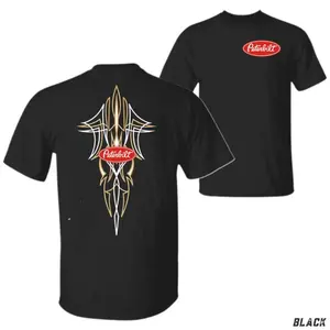 Peterbilt Tribal Logo Tee – Custom Pinstripe Graphic Shirt, Workwear Style, Trucker Gift, Unisex Black Cotton Top, Diesel Culture Wear
