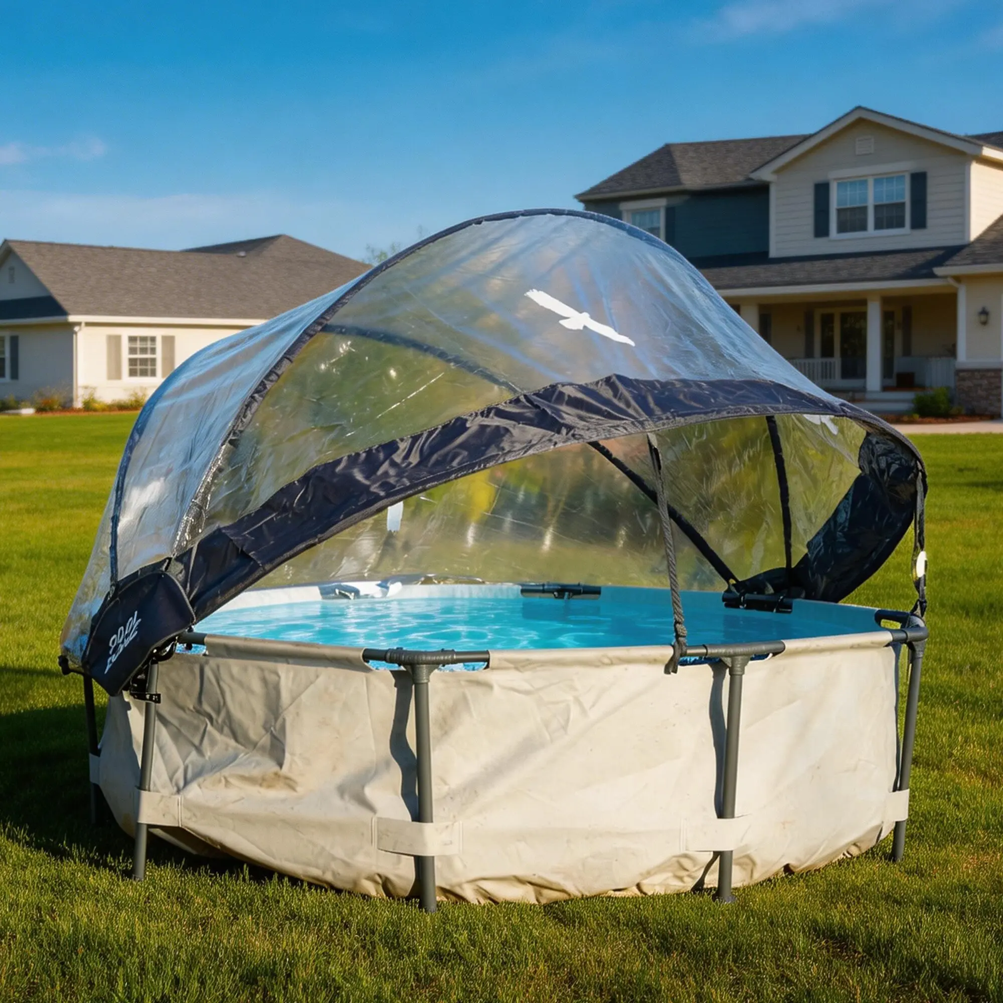 10ft Round Transparent Sun-Protective Equipment Enclosure - Heavy-Duty All-Weather Dome for Outdoor Frame Pools Supplies, Easy Install/Close, UV Water Protection, Heat Loss Reduced, Leaves Stay Out, Separate Cover Accessory