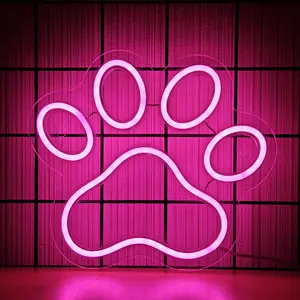 Dog Paw Neon Sign, Paw Print Neon Signs for Wall Decoration, USB Powered Dog LED Lights with Dimmer Switch for Children's Bedroom, Pet Grooming Shop, Birthday Gifts, 9.8 X8.6 Inch, Pink