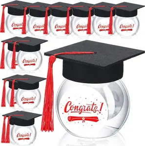 12/24 Pcs Class of 2026 Graduation Cap Candy Jars Set for Student- Multiple Colors, 8oz Graduation Party Decorations Gifts for School Party Guests