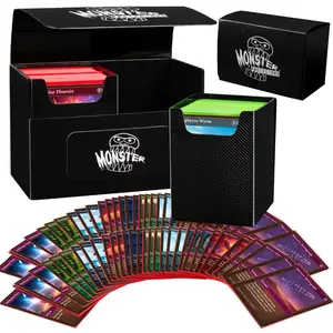 Monster Protectors Magnetic Double Deck Box - Black, Holds 150 Gaming TCGs, Self-locking Closure, Compatible w Standard & Smaller Size Gaming Trading Cards, Removable Construction