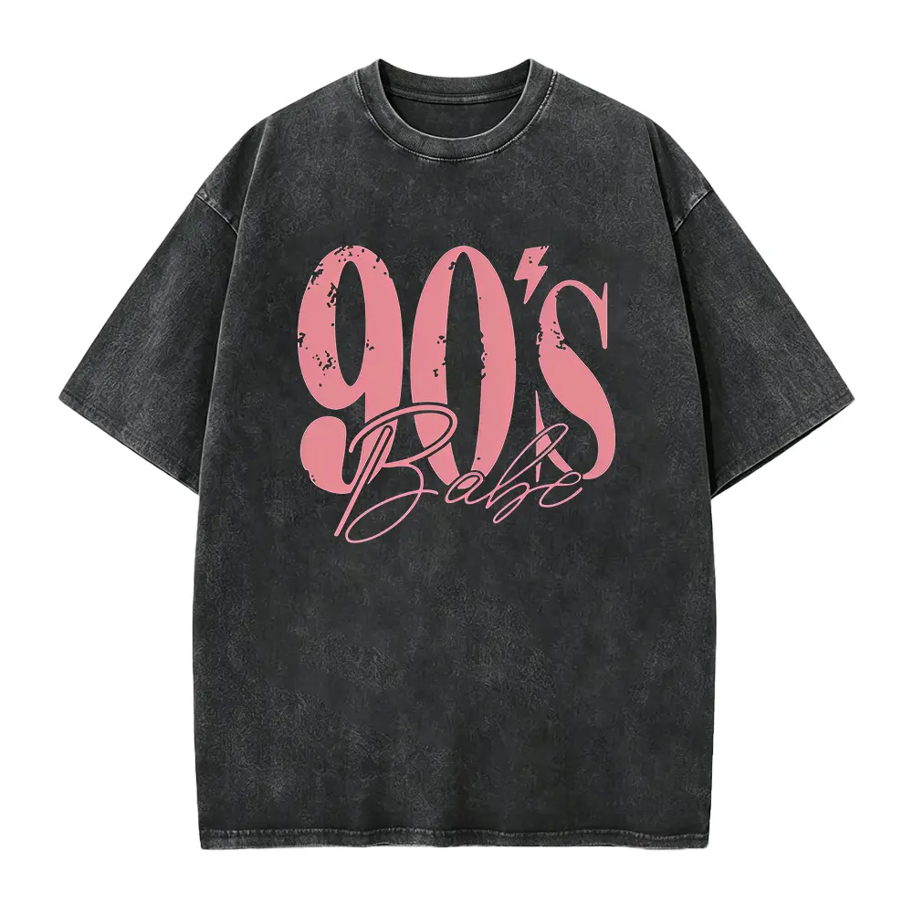 90’s Babe Vintage Washed Graphic Tee – Pink Retro Oversized Streetwear T-Shirt |   Y2K Aesthetic Acid Wash Top