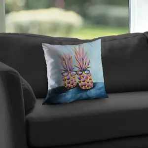 Begin Home Decor C1PT1414XAQF05 14 x 14 in. Funny Pineapples with Sunglasses - Exotic Kitchen Throw Pillow