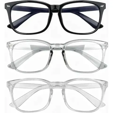 Back to School Unisex Accessory Non-Prescription Glasses - Plastic TR90 Preppy Minimalist Square Lightweight Frames, Polycarbonate Amber Filter Blue Light Blocking Fake Eyeglasses with Replaceable Lenses, Springy Arms for Daily Wear