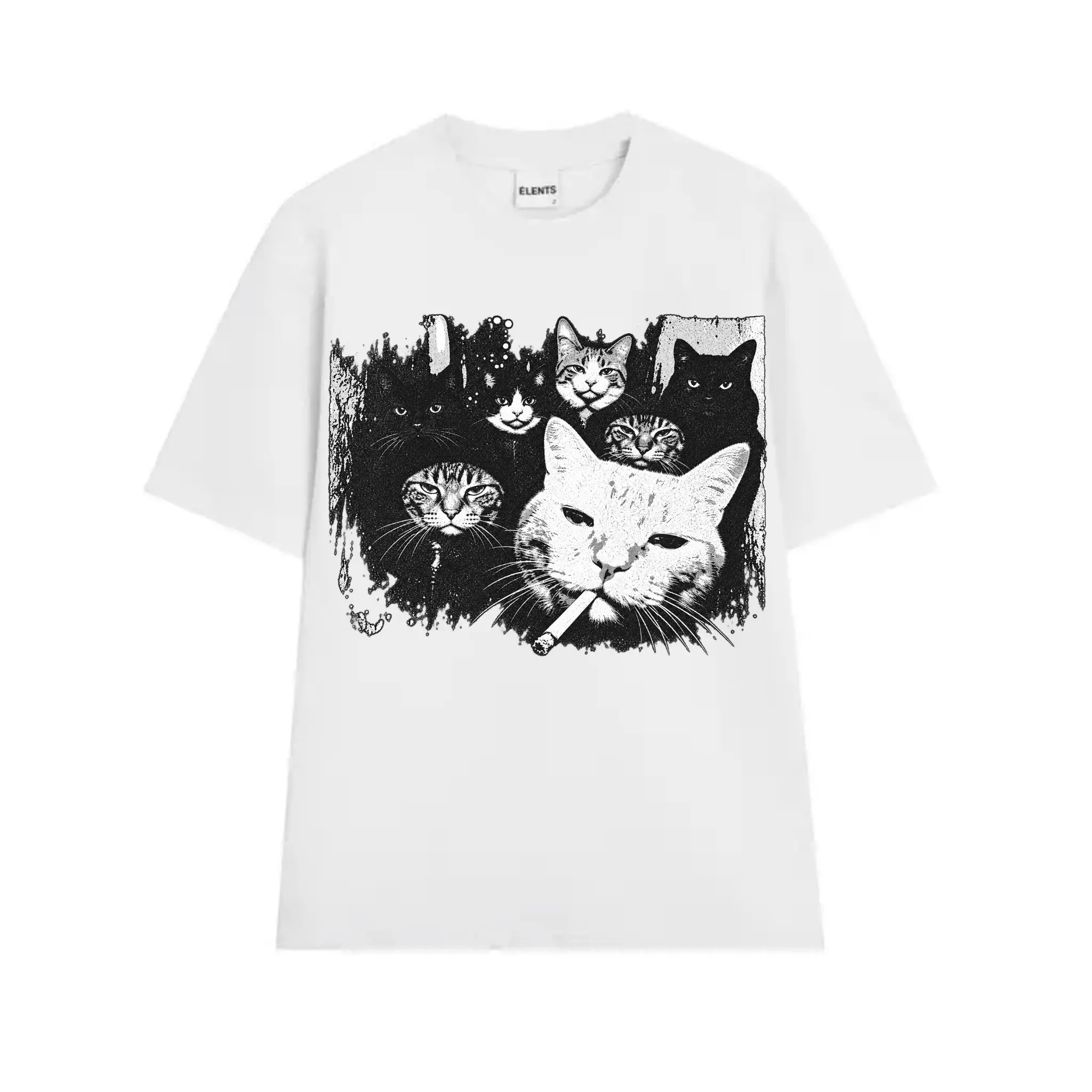 Cat Graphic Tee – Vintage Grunge Kitty Print T-Shirt, Unisex Casual Streetwear Short Sleeve Top