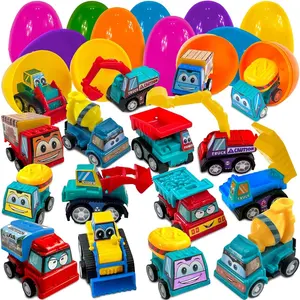 8 Pack Colorful Prefilled Easter Eggs with Toys - Construction Engineering Vehicles, Pull-Back Cars, Bright Plastic Easter Eggs Filled, Basket Fillers Egg Hunts, Party Favors, Boys Goodie Bags