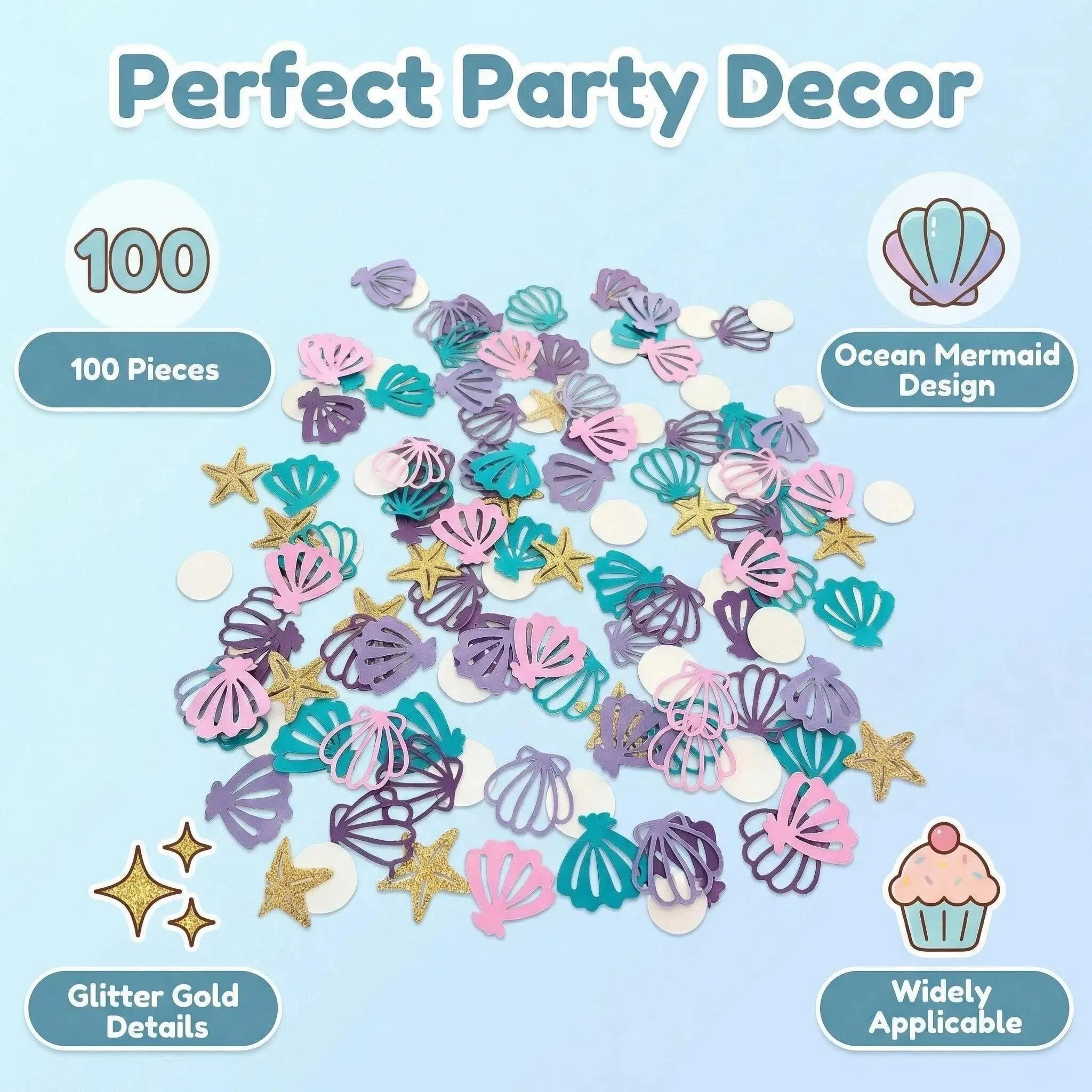 Mermaid Shell Table Confetti Design, Starfish Shell Party Decorations, Ocean Theme Birthday Party Supplies, DIY Handmade Crafts