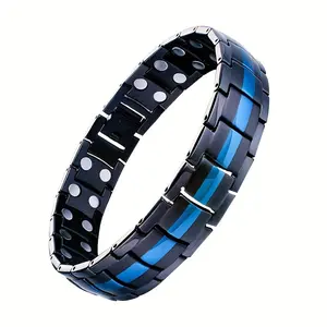 1pc Magnetic Bracelet for Men, Stainless Steel Magnetic Bracelet with Double Row Magnets Adjustable with Sizing Tool