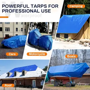 Heavy-Duty Waterproof Poly Tarp 6.6*6.6 Heavy-Duty Vinyl Tarpaulin - UV, Tear & Fade Resistant, 12 Mil Thick Multipurpose Cover Suitable for Canopy, Boat, RV, Pool, Camping, Patio, Car - Grommet