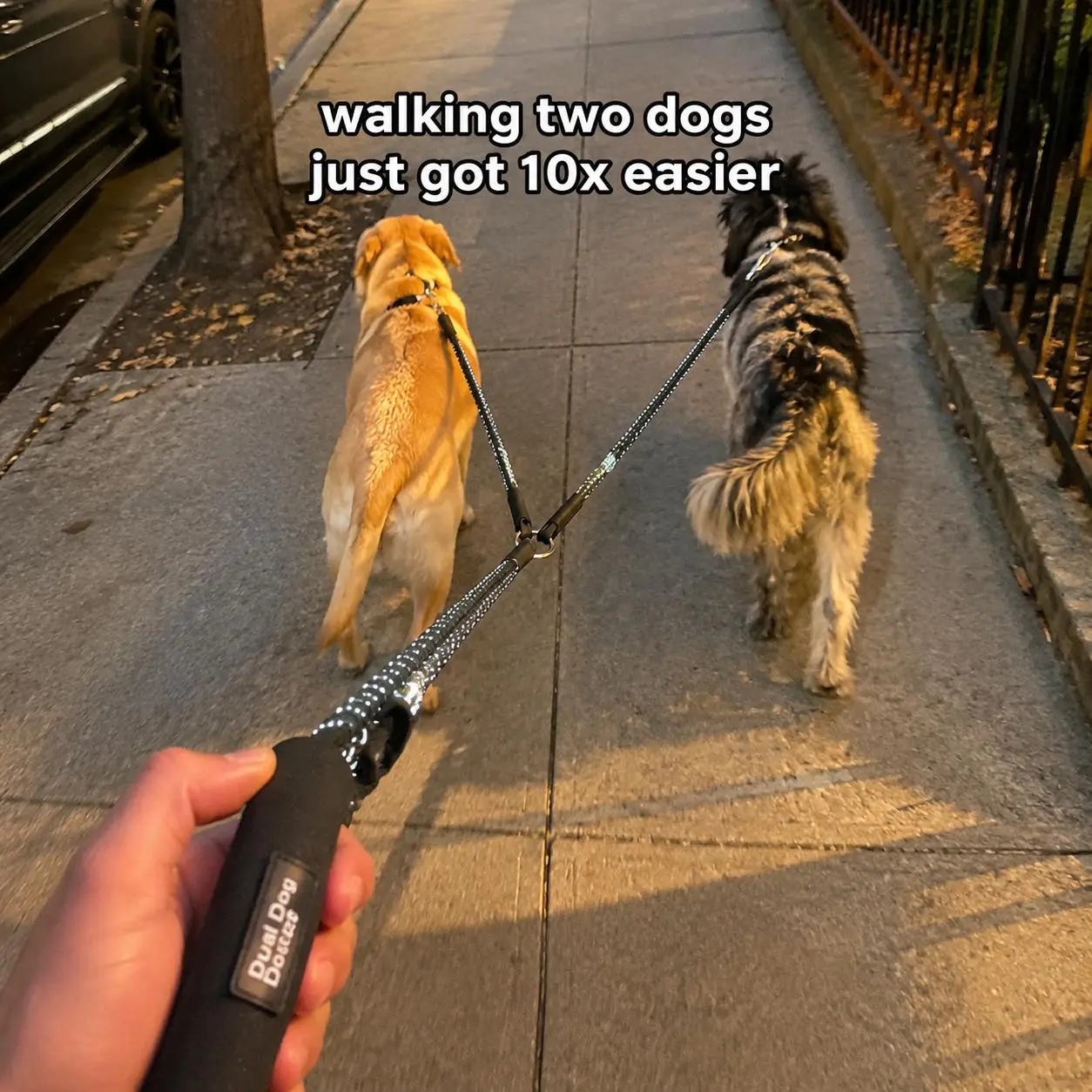 Dog Double Leash Set with Collar - 360° Anti-Tangle, High-Strength Shock-Absorbing Rope, 2-in-1 Detachable Dual-Head Design, Foam Grip Handle, Built-In Night Reflective Strip, High-Elasticity Cushioning Strap - Ideal for Daily Walks, Outdoor Outings