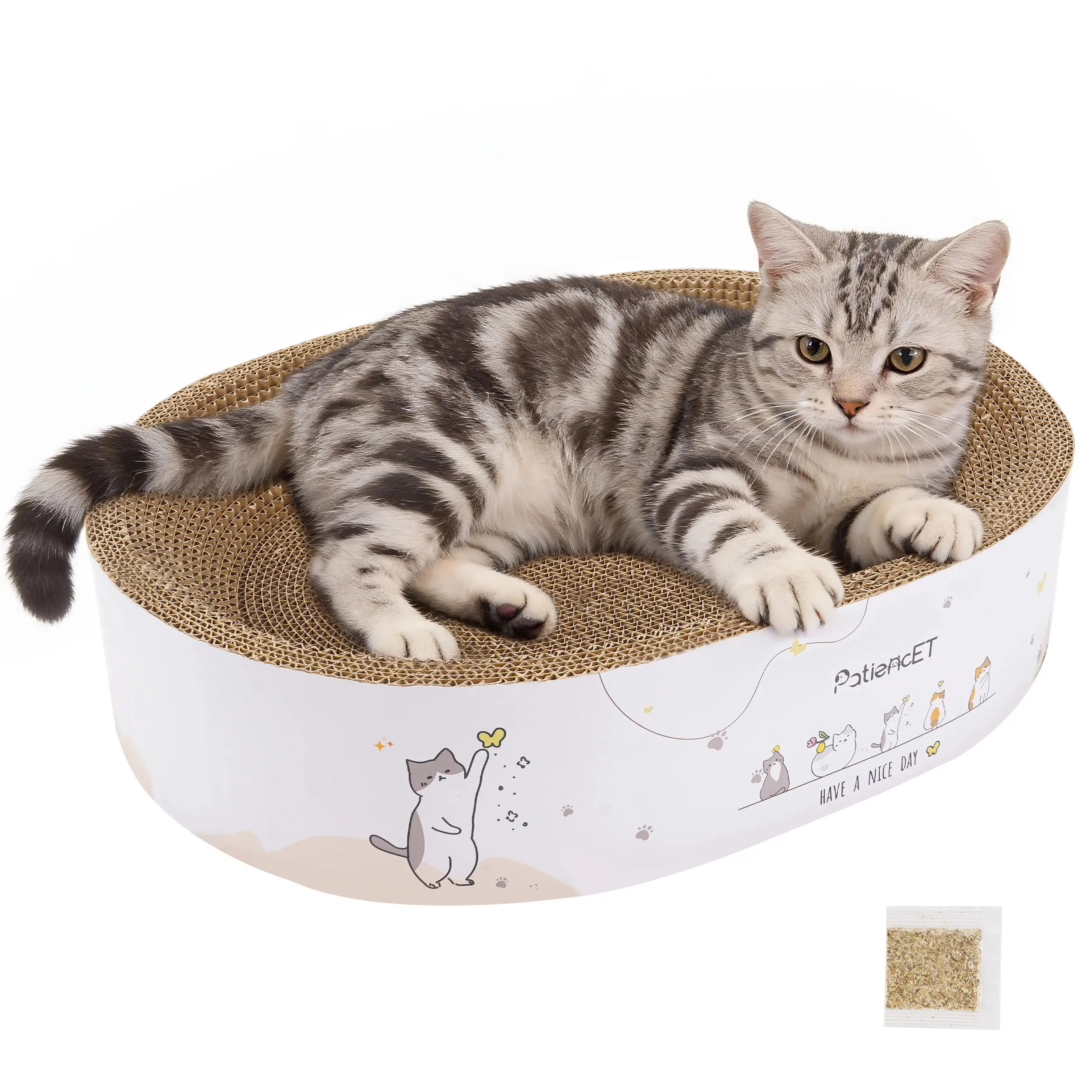 PatiencET Oval Pad Bowl High-Density Corrugated Cardboard Cat Scratcher Bed with Sealed Bottom, Brown
