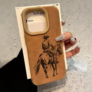 Classic Cowboy Rider Pattern, Matte Faux Leather Premium Suede Texture Phone Case, Compatible with iPhone 16/16 Plus/16 Pro/16/16 Pro Max/15 Pro/15 Plus/15 Pro/x/15/14 Plus/15 Pro Max/14 Pro/14 Plus/13 Pro/13 Pro Max/13/12 Pro/12 Pro Max/12/11 Pro Max