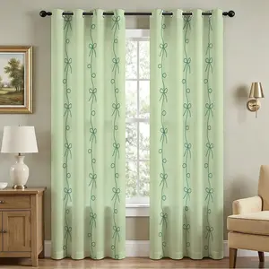 Summer Vibes, 52x63 Inch 2Panels Green Bow Tie Blackout Curtains for Living Room Bedroom Kitchen Blackout Curtains, Grommet Luxury Black Out Curtains for Windows Apartment