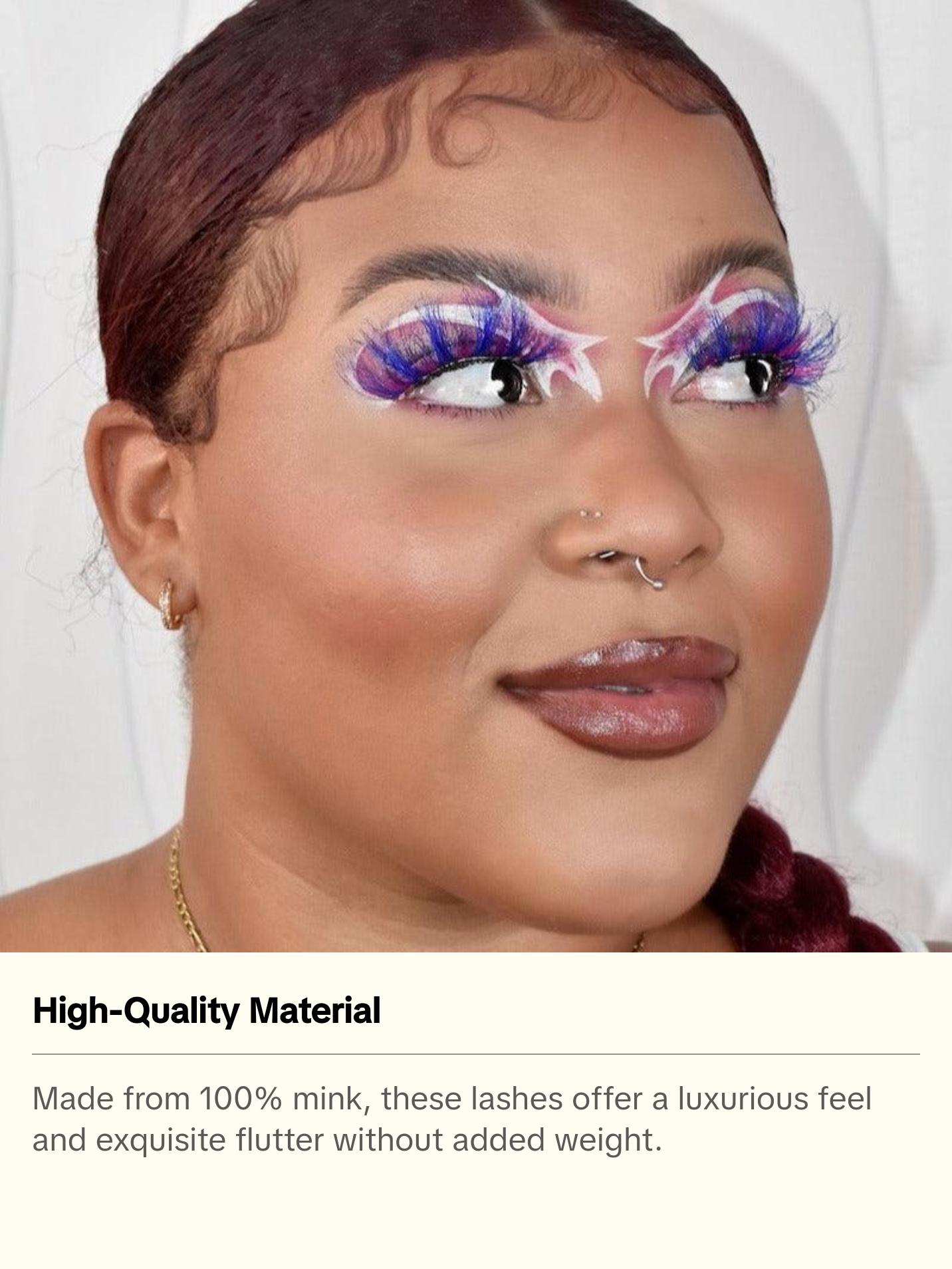 Bubblegum 25mm Pink and Blue Anime Colored Strip Lash 100% Mink Glue-On Eyelashes for Bold Playful Looks 20+ Uses with Free Spoolie | Perfect Halloween Lashes Colorful