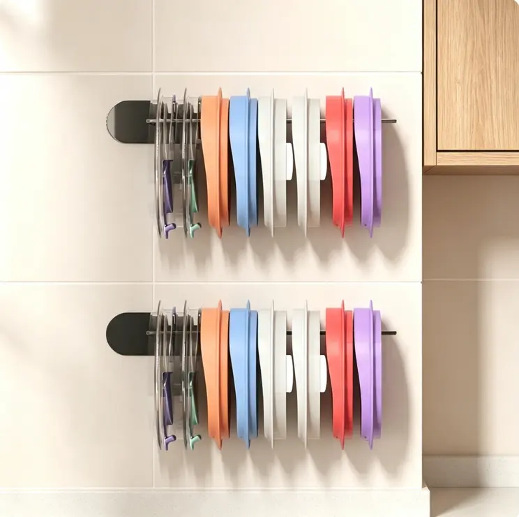 2-Pack Stainless Steel Under-Cabinet Lid Organizer Hooks, Smooth Minimalist Durable Multifunctional Kitchen & Cup Lid Holder, Corrosion-Resistant Space-Saver with Easy Installation