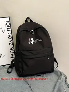Nylon School Bag with Mermaid Heart Ecg Pattern, Casual Style, Easy to Clean, Perfect for Daily Use, Campus Commute, Travel, Gift