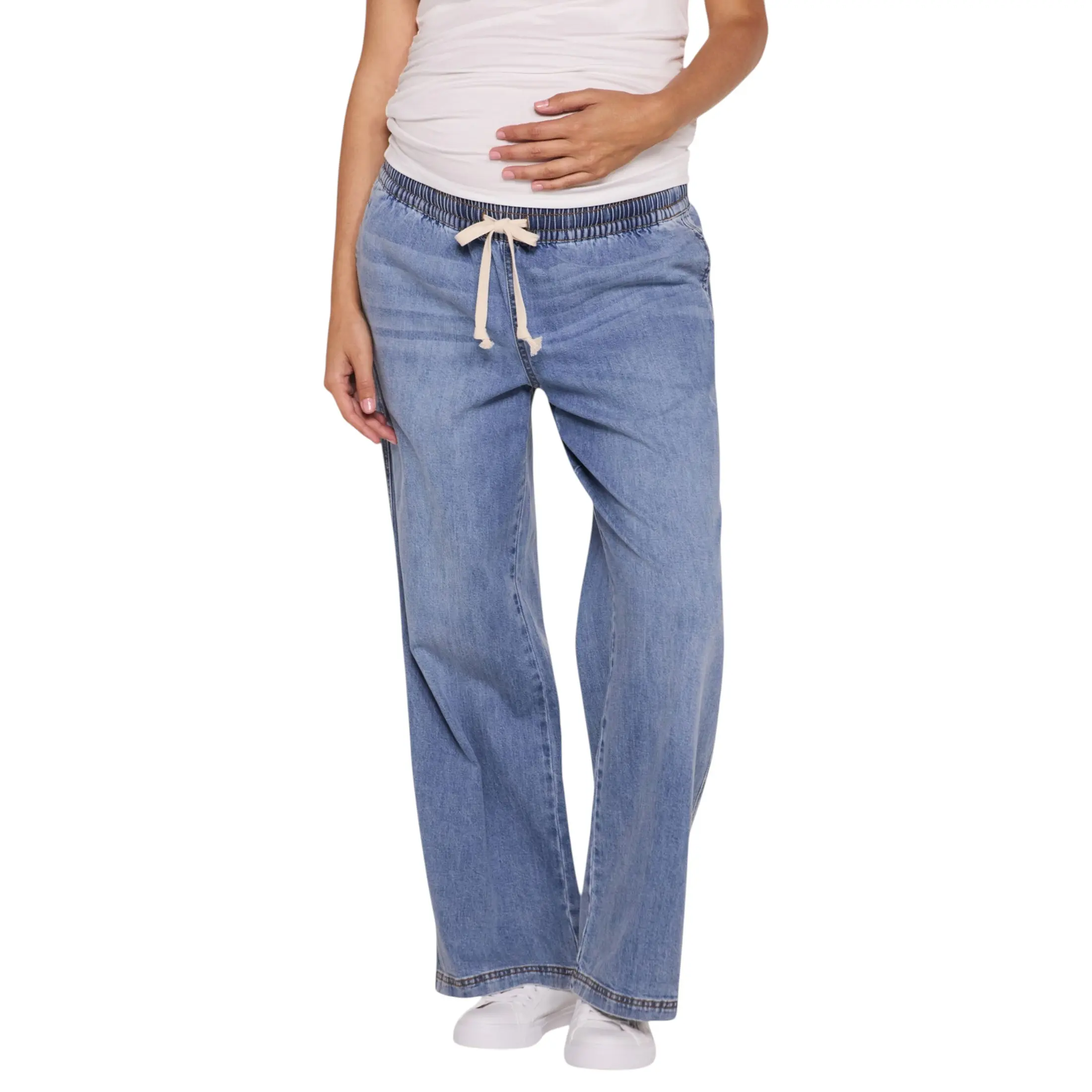 Motherhood Maternity Under Belly Tie Waist Wide Leg Denim Jeans Motherhood Maternity Under Belly Tie Waist Wide Leg Denim Jeans