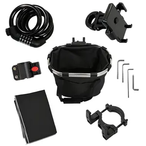 6-Piece Accessory Bundle with basket , Heavy-Duty Anti-Theft Cable Lock,Handlebar bike phone Mount, Dust Cover, Storage Hook, and Allen/Phillips Repair Tool Set Complete Upgrade Pack for Commuting, Outdoor Riding mountain waterproof