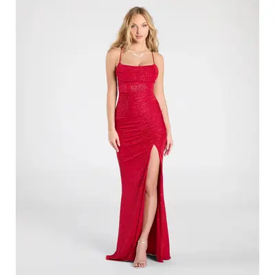 green emerald velvet dress Windsor Bethanie Formal Sequin V-Neck Mermaid Dress in Light Blue | Size: S main image 1