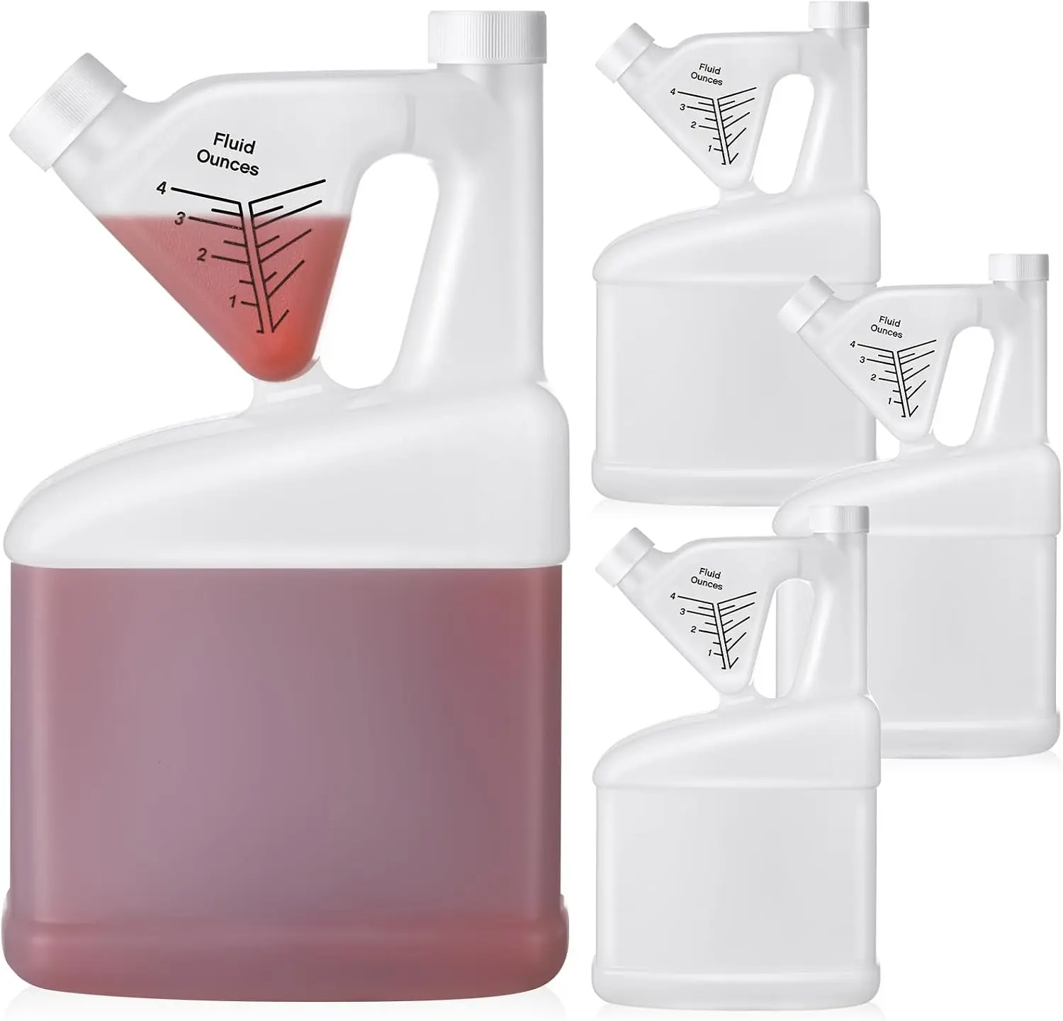 4 Pcs 64 oz Measure Container Tip and Pour Measuring Chemical Containers HDPE Plastic Measuring Bottle, up to 4oz Measure Capacity