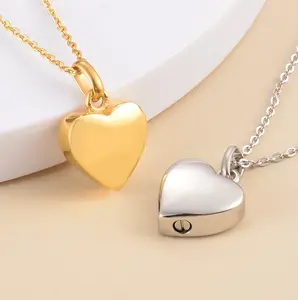 316L Stainless Steel Hollow Heart Cremation Urn Pendant Necklace - 20"
