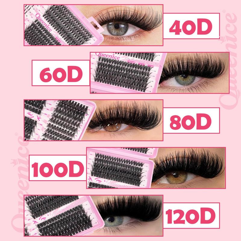 QUEENICE Lash Clusters Extension Kit, Cosmetic Eyelash Extension 40D/60D/80D/100D/120D, 10mm-18mm Mix Lengths Individual Cluster Lashes, DIY Lashes Cluster, Full Set for Beginners, Eyelash Tools, Daily & Party Makeup, Festival Gift