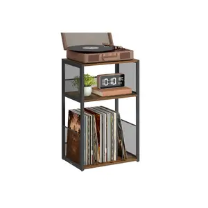 VASAGLE Record Player Stand, 3-Tier Side Table, Vinyl Record Storage up to 100 Albums, End Table for Living Room, Bedroom