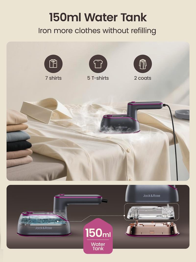 Jack&Rose 2-in-1 Steam Iron & Clothes Steamer - Handheld Portable Garment Wrinkle Remover, Fast Heat-Up, Large Soleplate, 150ml Water Tank - Lightweight for Home, Travel, Christmas gifts Jack&Rose 2-in-1 Steam Iron & Clothes Steamer - Handheld Portable Garment Wrinkle Remover, Fast Heat-Up, Large Soleplate, 150ml Water Tank - Lightweight for Home, Travel, Christmas gifts