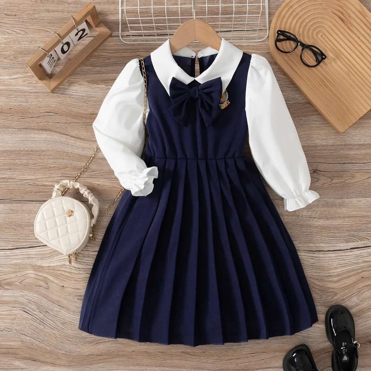navy blue dress for baby girl Girls' Navy Blue Lace Eyelet Dress main image 1