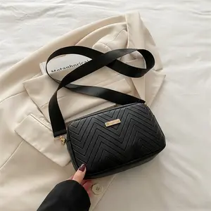 Minimalist Bag With Wide Strap Wave Quilted Small Square Bag Casual Crossbody Bag for Daily Use Shoulder Bag