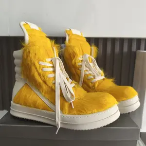 Ricks women  Women High Top Sneaker  Men Owens  Black  With White Leather Outside Flat Sneakers