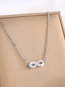 Infinity Symbol Rhinestone Pendant Necklace, Elegant Symbolic Meaningful Jewelry, Fashionable Non Tarnish Stainless Steel Clavicle Chain, Suitable for Daily Wear & Vacation