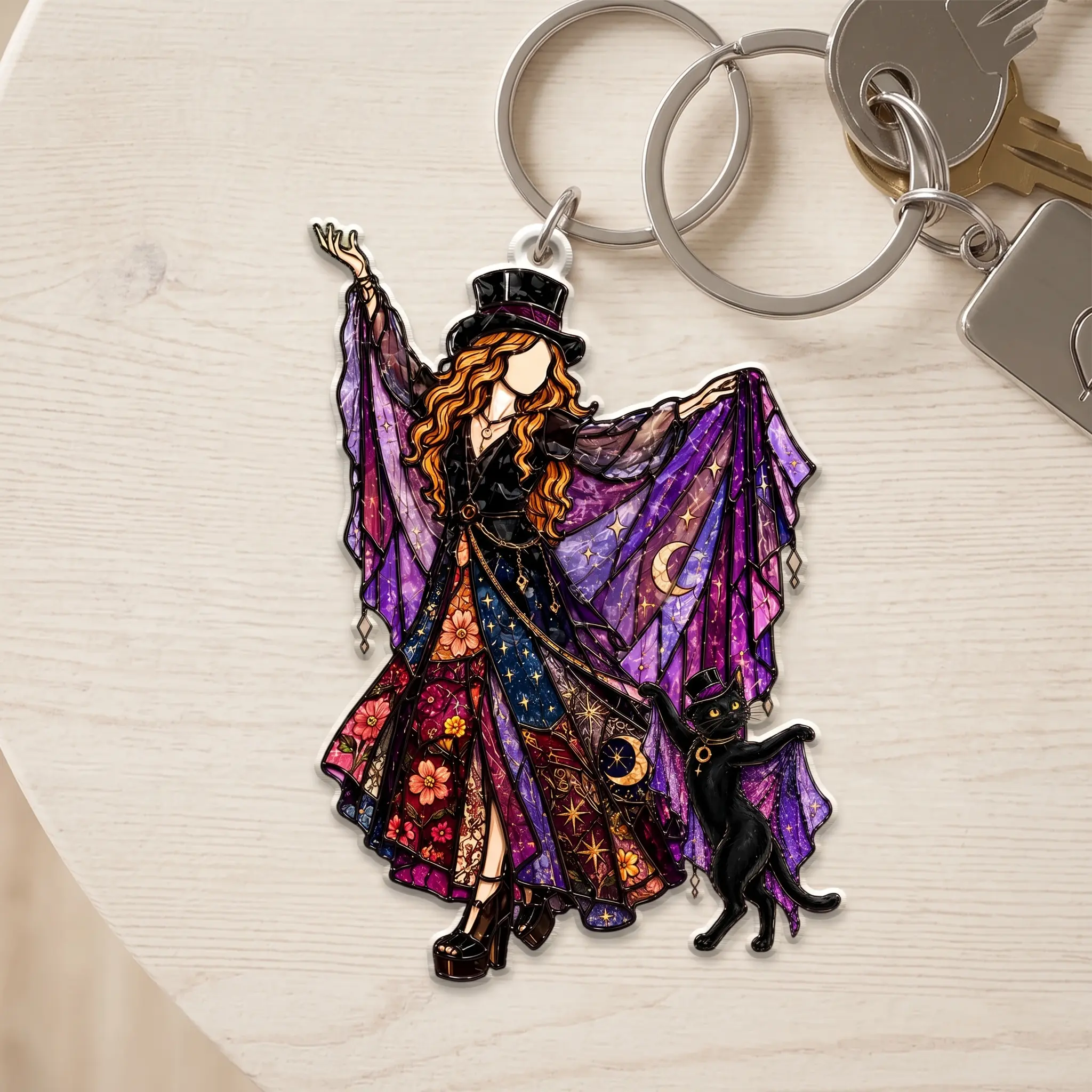 Stevie Nicks Acrylic Keychain – Fleetwood Mac Inspired Mirror Charm, Halloween Boho Witchy Keyring, Gothic Music Lover Gift, Retro Acrylic Bag Accessory