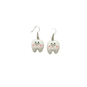 Tooth Earrings - Cute White Tooth Design with Pink Accents, Simple Shape, Ideal for Everyday Wear