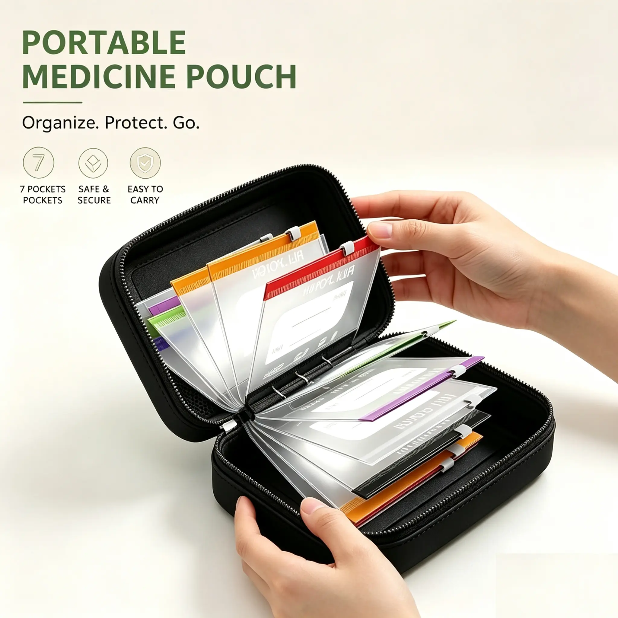 Large Weekly Healthcare Pill Organizer - Reusable A8 Waterproof Set with 14 Inner Bags, 7-14 Days of Meds for Family Travel Home Organization