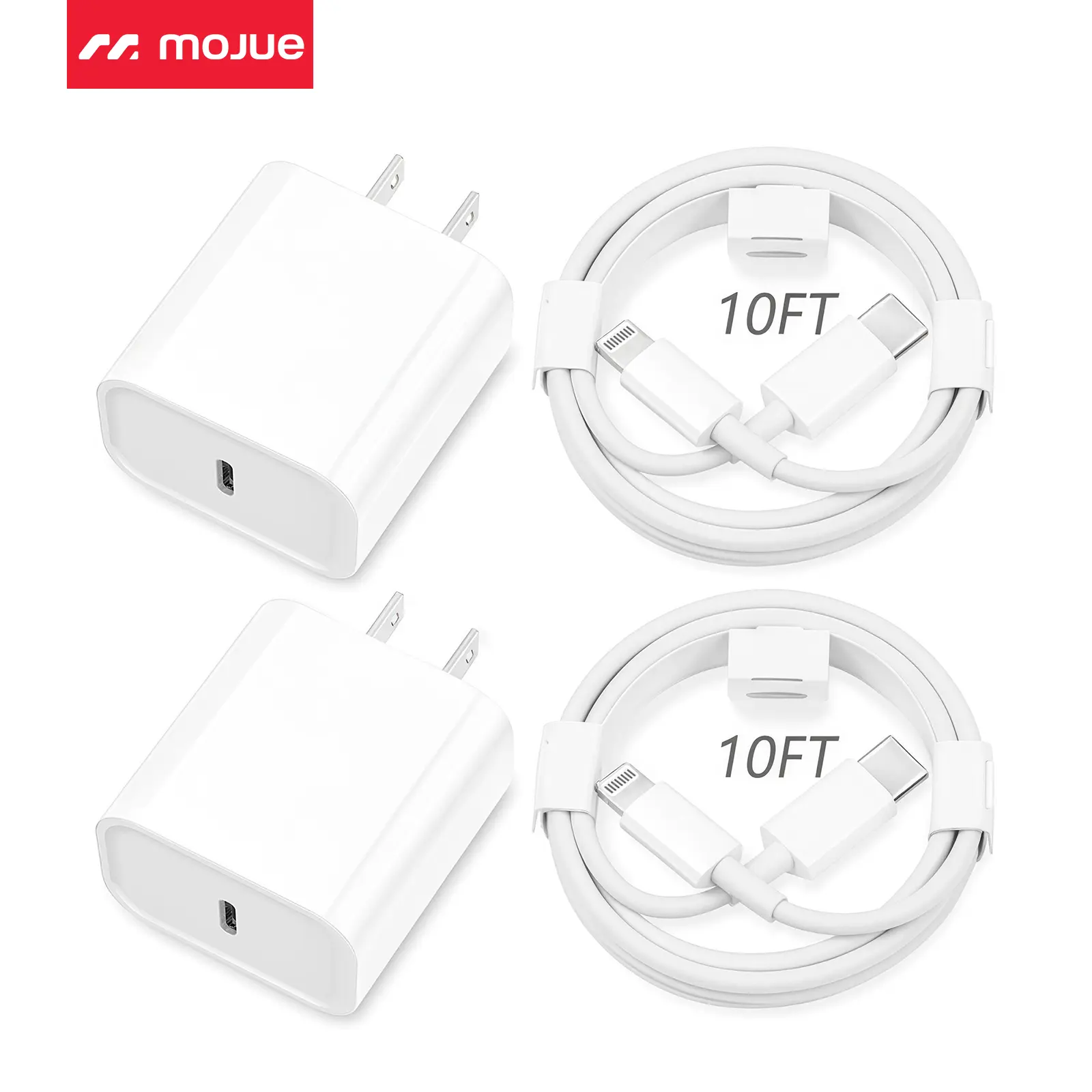 MFi Certified 2-Pack Type-C Wall Cellphone Charger Block with 2-Pack 10FT/6FT USB-C to Lightning Cables - Super Fast Charging, Overheat Guard Adapter for iPhone 14/13/12, AirPods Pro, Electronic Handheld Smartphone Devices