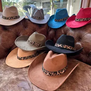 Vegan Suede Cowboy Hat: Leopard-Print Belt, Adjustable Cattleman Style