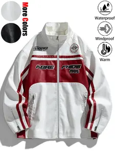 New unisex fashionable casual waterproof windproof insulated motorcycle jacket, versatile durable wrinkle-resistant full-body embroidered loose-fit couple's leather jacket perfect for daily commuting outdoor adventures hiking and fishing dad gifts christm