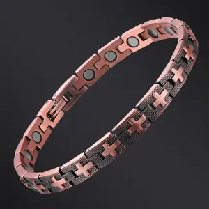 1 Piece Vintage Cross Bracelet Bronze Magnet Bracelet Hip Hop Bracelet Rapper Bracelet Fashion Jewelry For Men and Women Suitable for everyday Party Business Birthday Devotional Religious Gifts