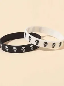 Creative Skull Pattern Fashion Bracelets, Unisex Sports Couple Bangles, Hip Hop Rock Style Jewelry for Men & Women, Punk Bracelet Set