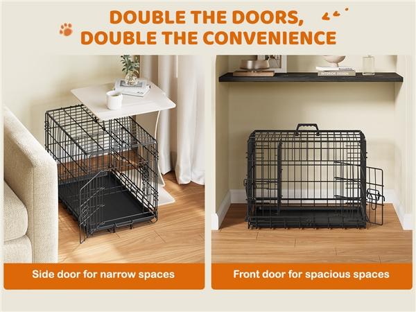 Yaheetech 42 inch Dog Crate for Dogs with 2 Doors, Detachable Handle, Foldable Metal Wire, Waterproof & Leaky-Proof Tray, Portable Travel Cage