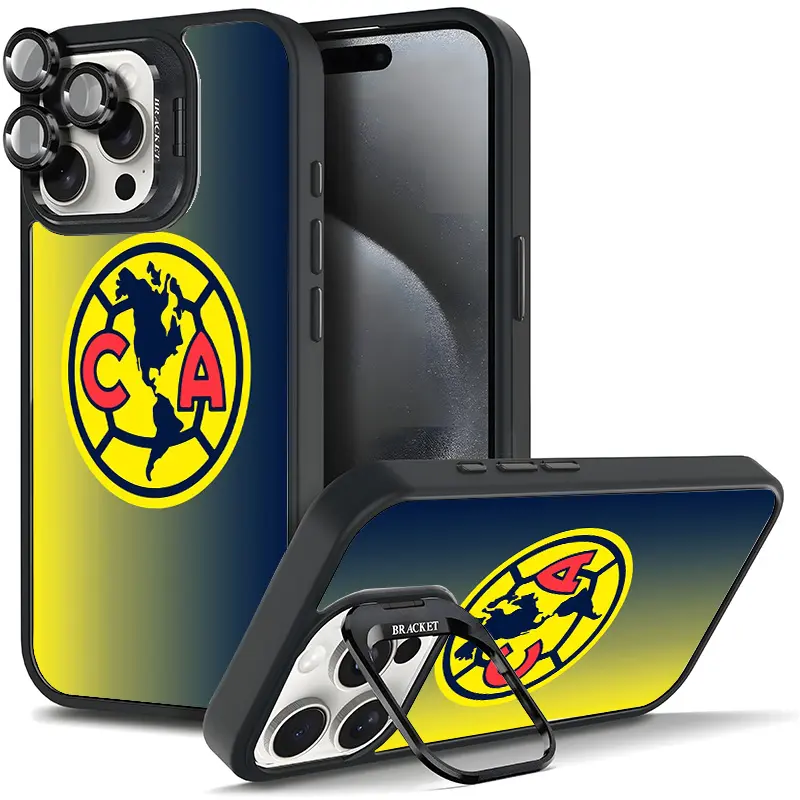 Club América Ombre Metal-TPU Protective Casing for iPhone 17/AIR/16/15/14/13/12/11 PRO PLUS MAX, Durable Team Design Anti-Drop Corners Magnetic Cover with Metal Lens Frame Film, Camera Bracket Stand & Full Camera Protection (11X-L0698)
