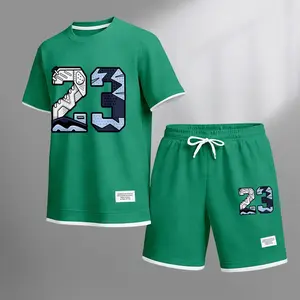 Men's No.23 Print Waffle Fabric Short-Sleeved Shirt And Shorts Set