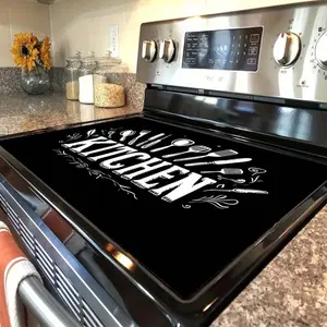 1pc Kitchen Utensil & "KITCHEN" Text Rubber Stove Cover Protector, Classic Vinyl Design with Cooking Tools Motif, Ideal for Home Kitchens, Cooking Studios, Small Restaurants, Stove Cover Protector | Decorative Stove Topper,Stove Top Protector