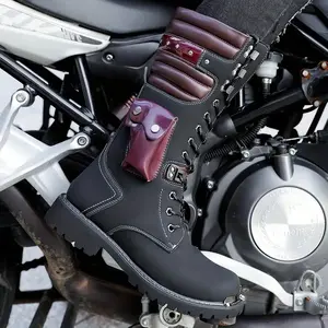 BDHJYDB 1 Pair Men'S Vintage Motorcycle Boots - High-Top Ankle Support, Faux Cover with Metallic Buckle Straps, Non-Slip Rubber Sole, Thick Cushioned Insole for Outdoor Hiking & Casual Wear, Motorcycle Riding Boots, Durable Footwear