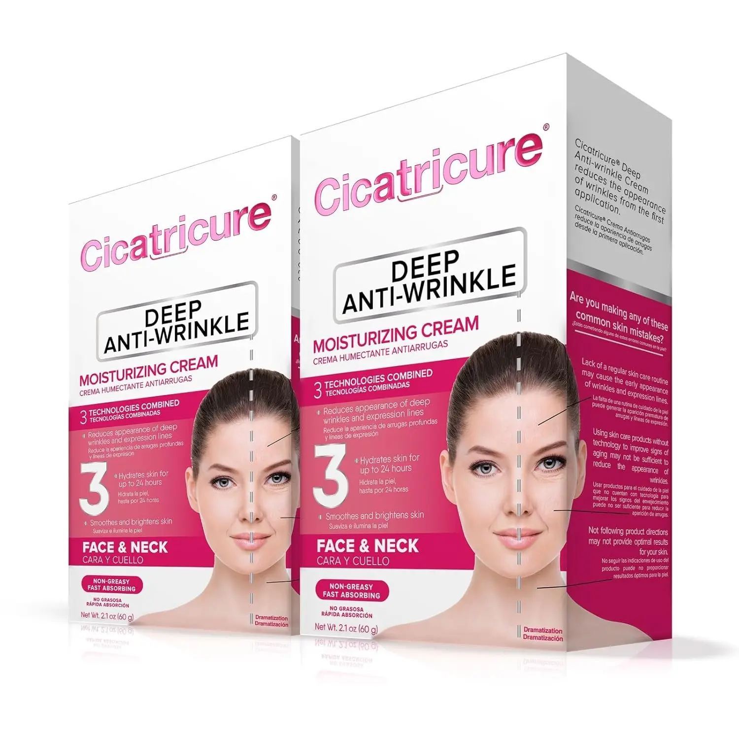 Cicatricure Deep Anti-Wrinkle Face & Neck Cream, 2 Pack, Reduces the Appearance of Wrinkles from 1st Use, Face Moisturizer, Anti-Aging Face Cream, Non-Greasy Wrinkle Cream for Women, Neck Cream, 2.1 Ounces