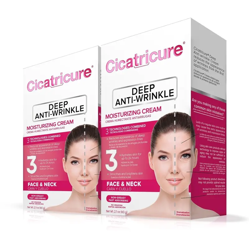 Cicatricure Deep Anti-Wrinkle Retinol Face & Neck Cream, 2-Pack (2.1 oz Each), Daily Gentle Moisturizer, Reduces Wrinkle Appearance From 1st Use, Non-Greasy, Smooths Skin For Radiant Look, For Women
